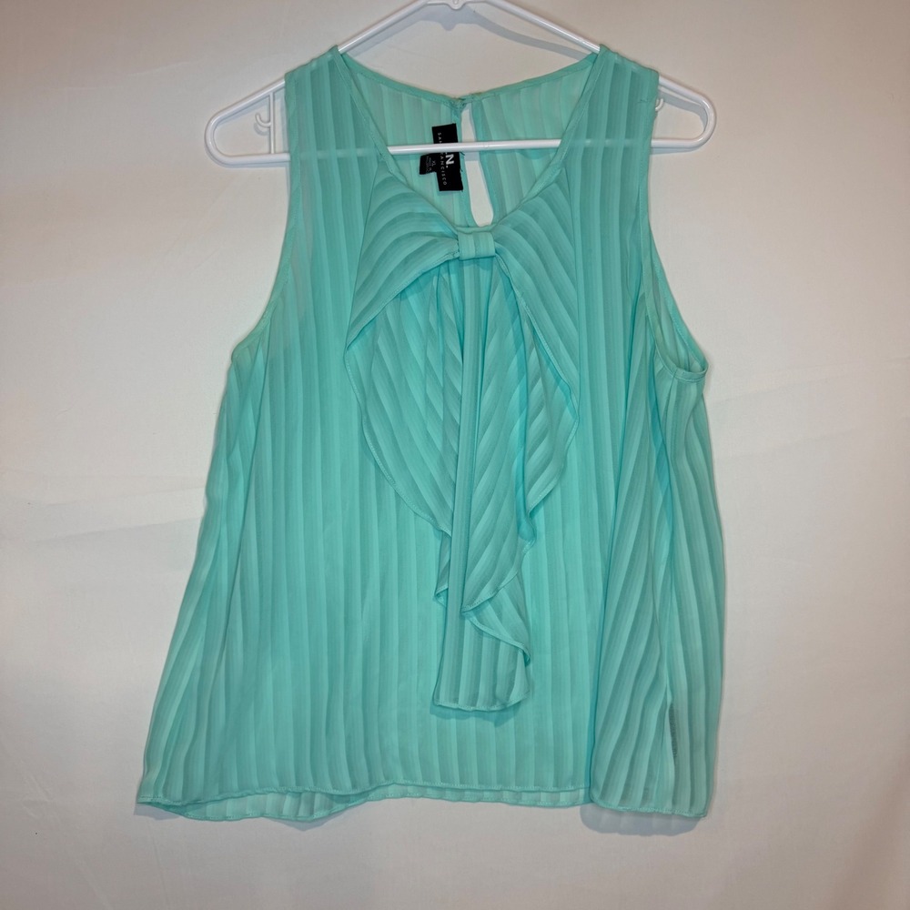 I.N. San Francisco Mint Green Pleated Bow Front Sleeveless Blouse XL
